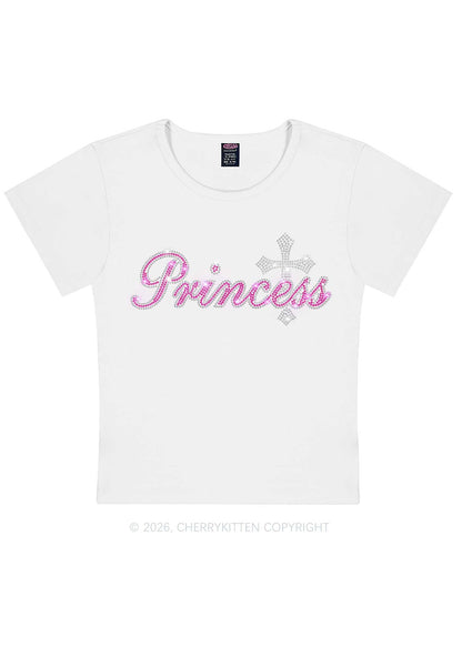 Rhinestone Princess Cross Y2K Baby Tee Cherrykitten