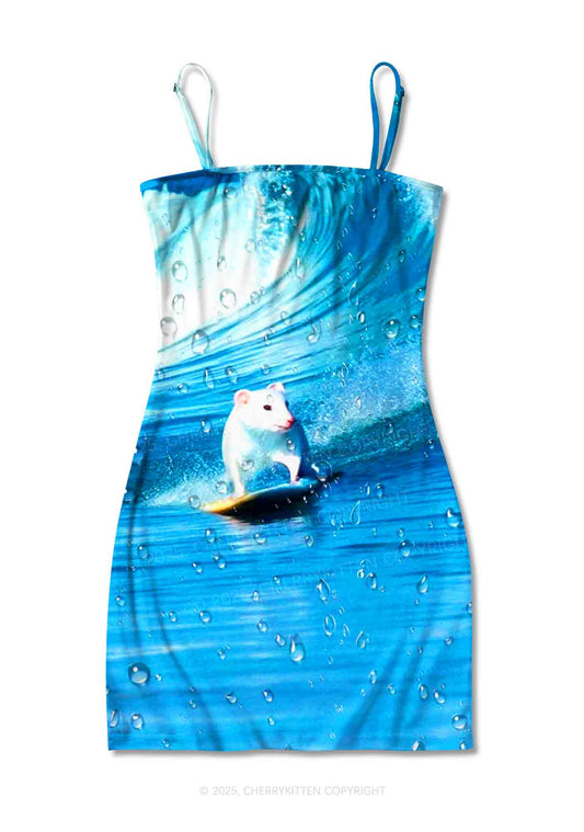 Surfing Mouse Y2K Print Slip Dress Cherrykitten
