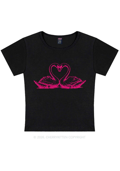 Pink Swans Heart Y2K Baby Tee Cherrykitten