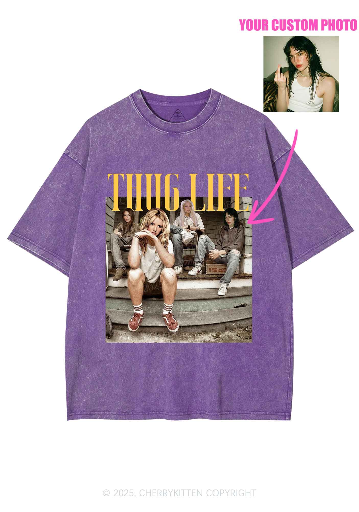 Custom Girls Thug Life Y2K Shirts Washed Tee Cherrykitten