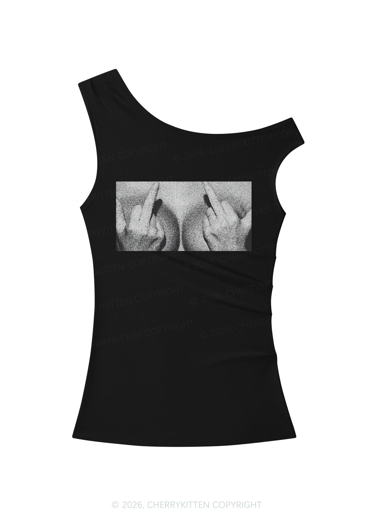 Middle Finger Bxxbs Y2K Off Shoulder Tank Top Cherrykitten