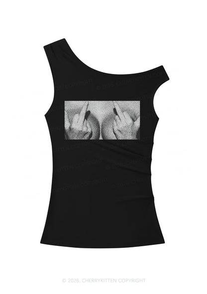 Middle Finger Bxxbs Y2K Off Shoulder Tank Top Cherrykitten