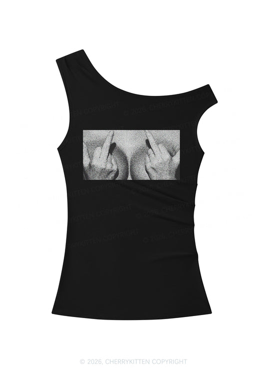Middle Finger Bxxbs Y2K Off Shoulder Tank Top Cherrykitten