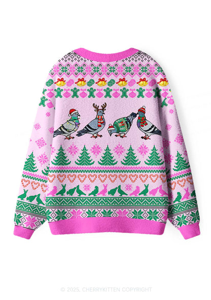 Christmas Pigeon Y2K Christmas Cardigan Knit Sweatshirt Cherrykitten