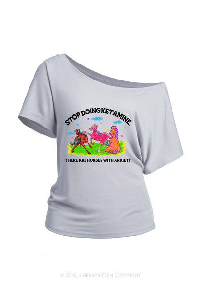 Horses With Anxiety Y2K Off Shoulder Tee Cherrykitten
