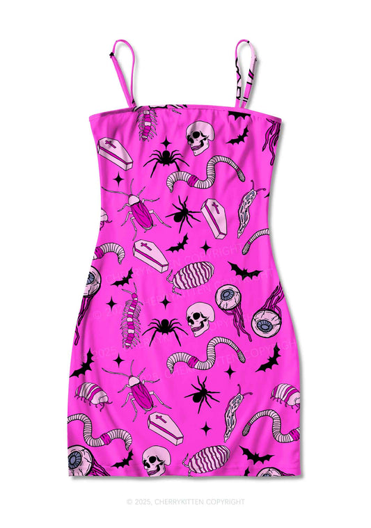 Halloween Goth Pink Party Y2K Print Slip Dress Cherrykitten