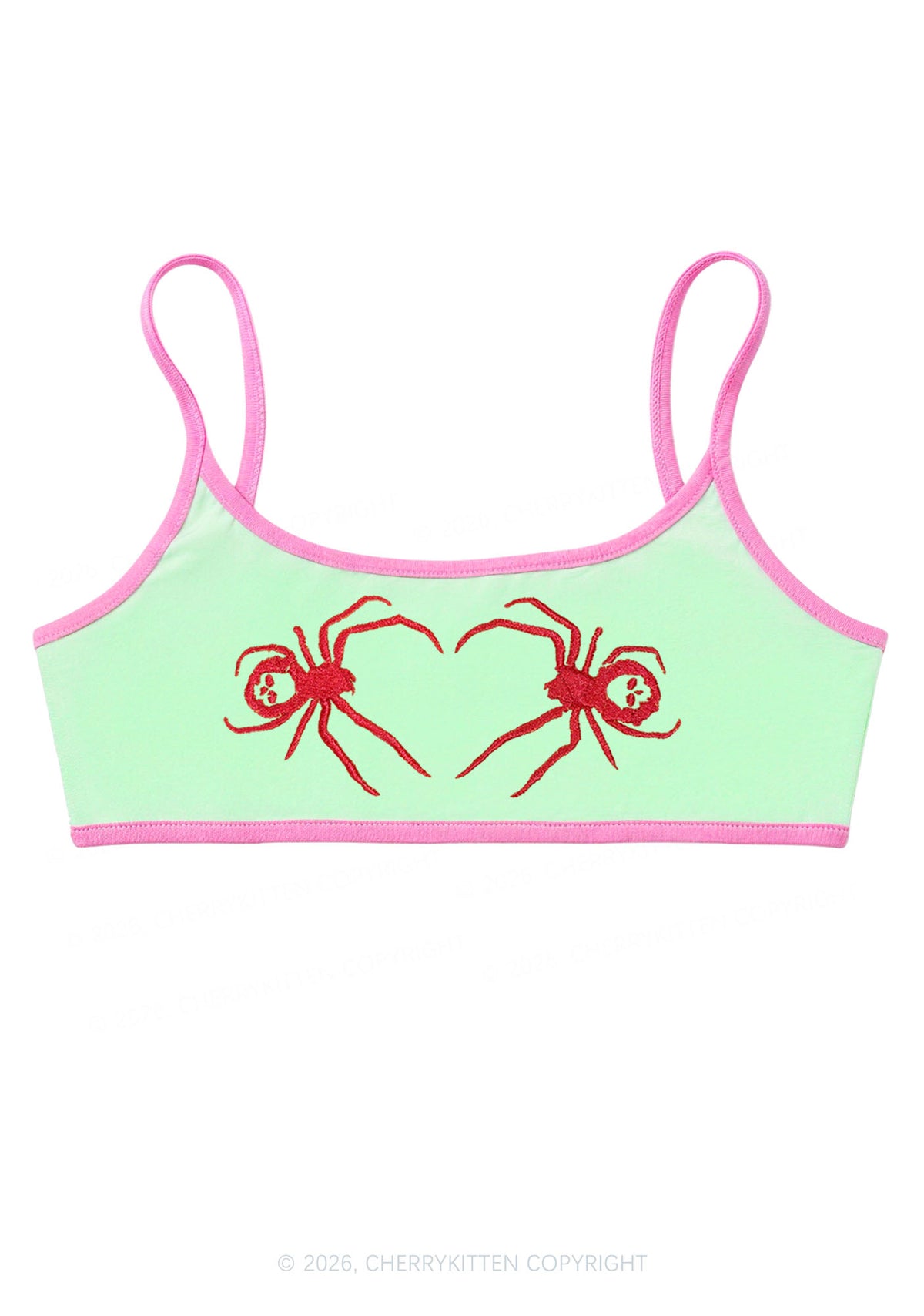 Embroidered Skull Spider Y2K Super Crop Cami Cherrykitten