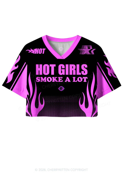 Hot Girls Smoke A Lot Y2K Crop Sport Jersey Shirts Cherrykitten