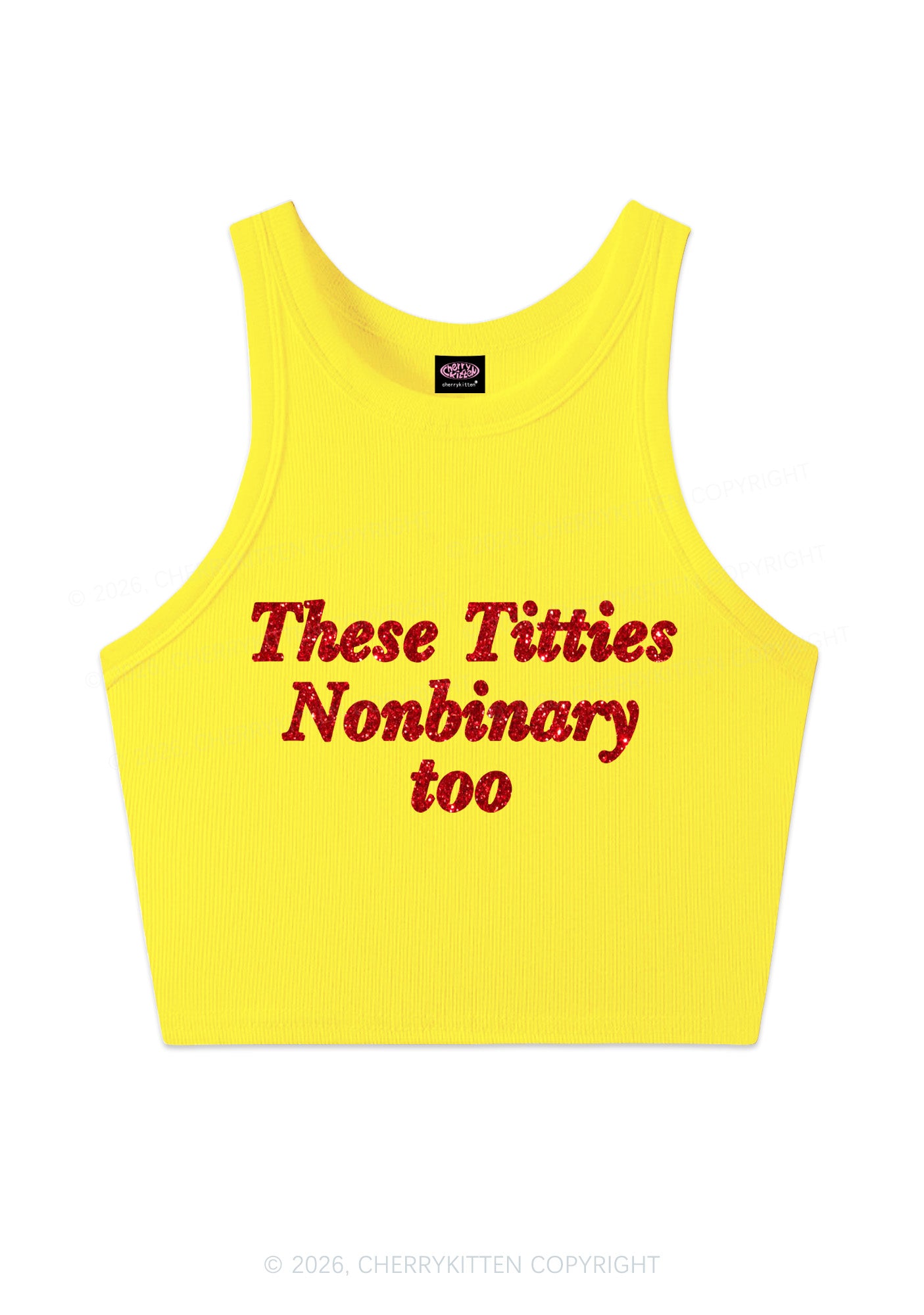 Glitter Txtties Nonbinary Too Pride Y2K Crop Tank Top Cherrykitten
