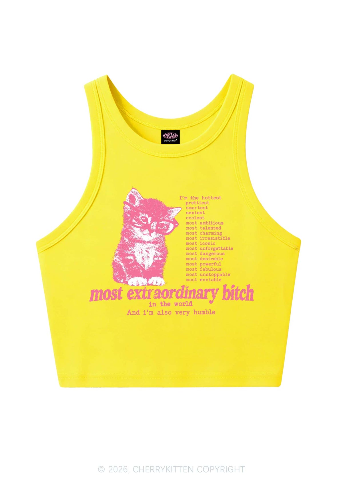 Most Extraordinary Bxxch Cat Y2K Crop Tank Top Cherrykitten
