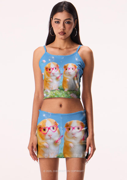 Two Smoking Guinea Pigs Y2K Print Mini Skirt Cherrykitten