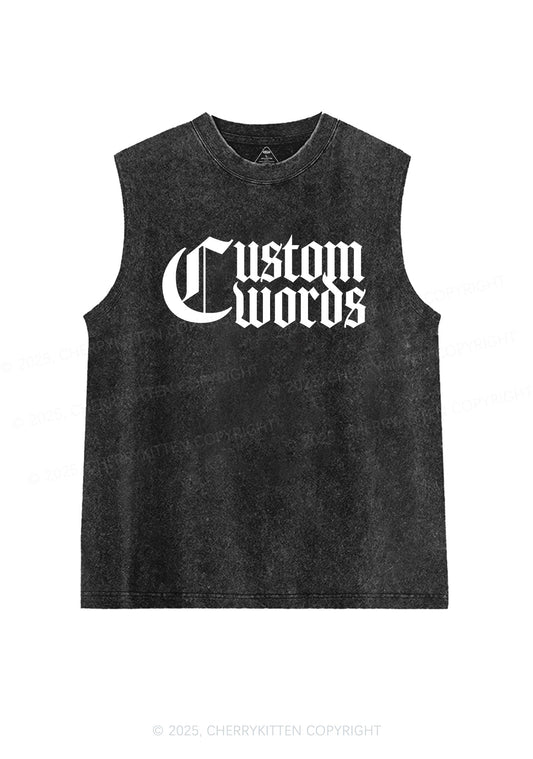 Custom Text Gothic Font Y2K Washed Muscle Tank Cherrykitten