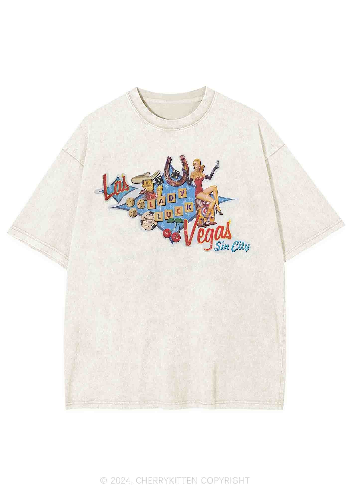 Las Vegas Sin City Lady Luck Y2K Washed Tee Cherrykitten