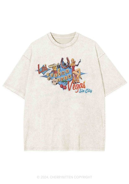 Las Vegas Sin City Lady Luck Y2K Washed Tee Cherrykitten
