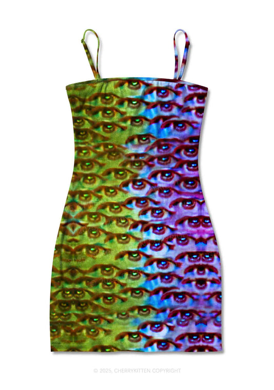 Halloween Spectrum Eyes Y2K Print Slip Dress Cherrykitten