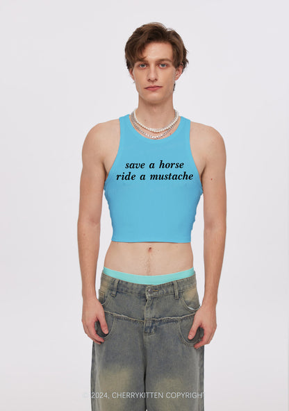 Ride A Mustache Y2K Crop Tank Top Cherrykitten