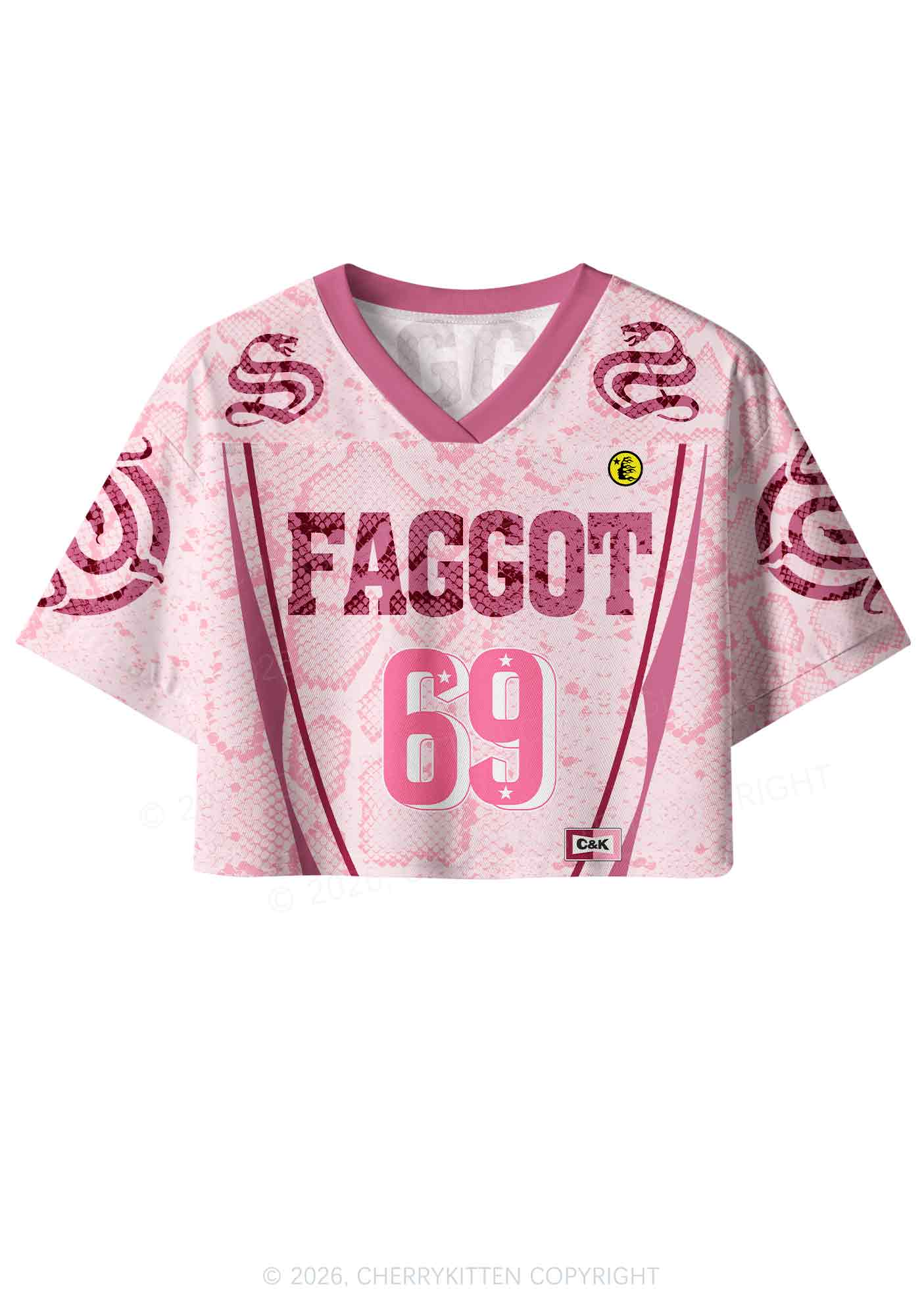 Pink Snakeskin Texture Faggot Pride Y2K Crop Sport Jersey Shirts Cherrykitten