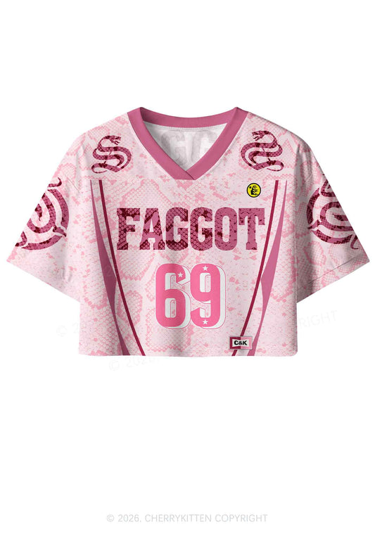 Pink Snakeskin Texture Faggot Pride Y2K Crop Sport Jersey Shirts Cherrykitten
