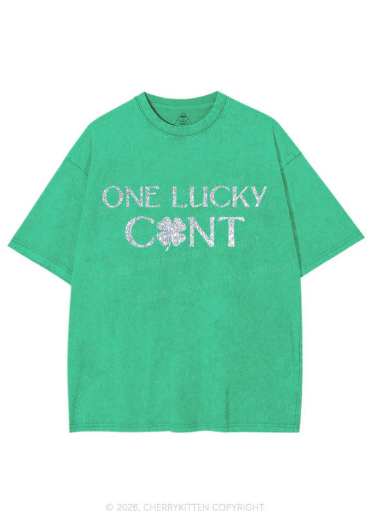 Glitter One Lucky Cxxt St Patricks Y2K Shirts Washed Tee Cherrykitten