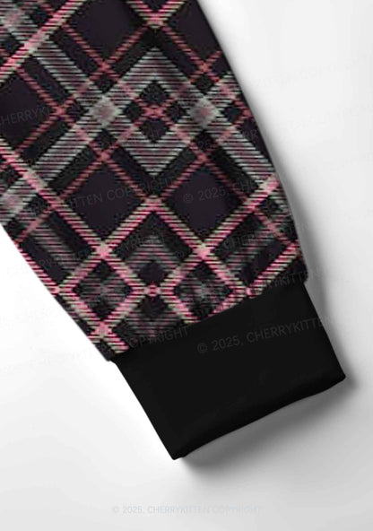 Pink Plaid Y2K Print Long Sleeve Pajama Set Cherrykitten
