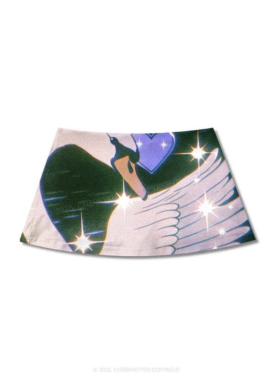 Glitter Swan Y2K Print Mini Skirt Cherrykitten