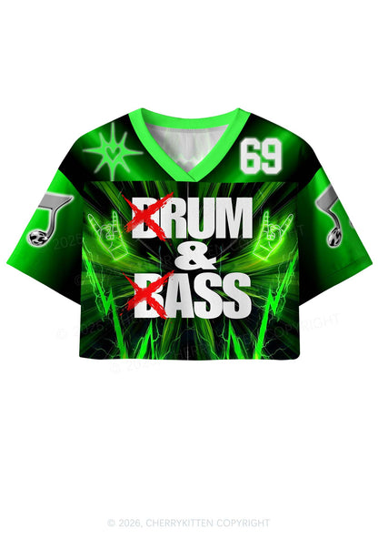 Green DnB Lightning Rock Y2K Crop Sport Jersey Shirts Cherrykitten