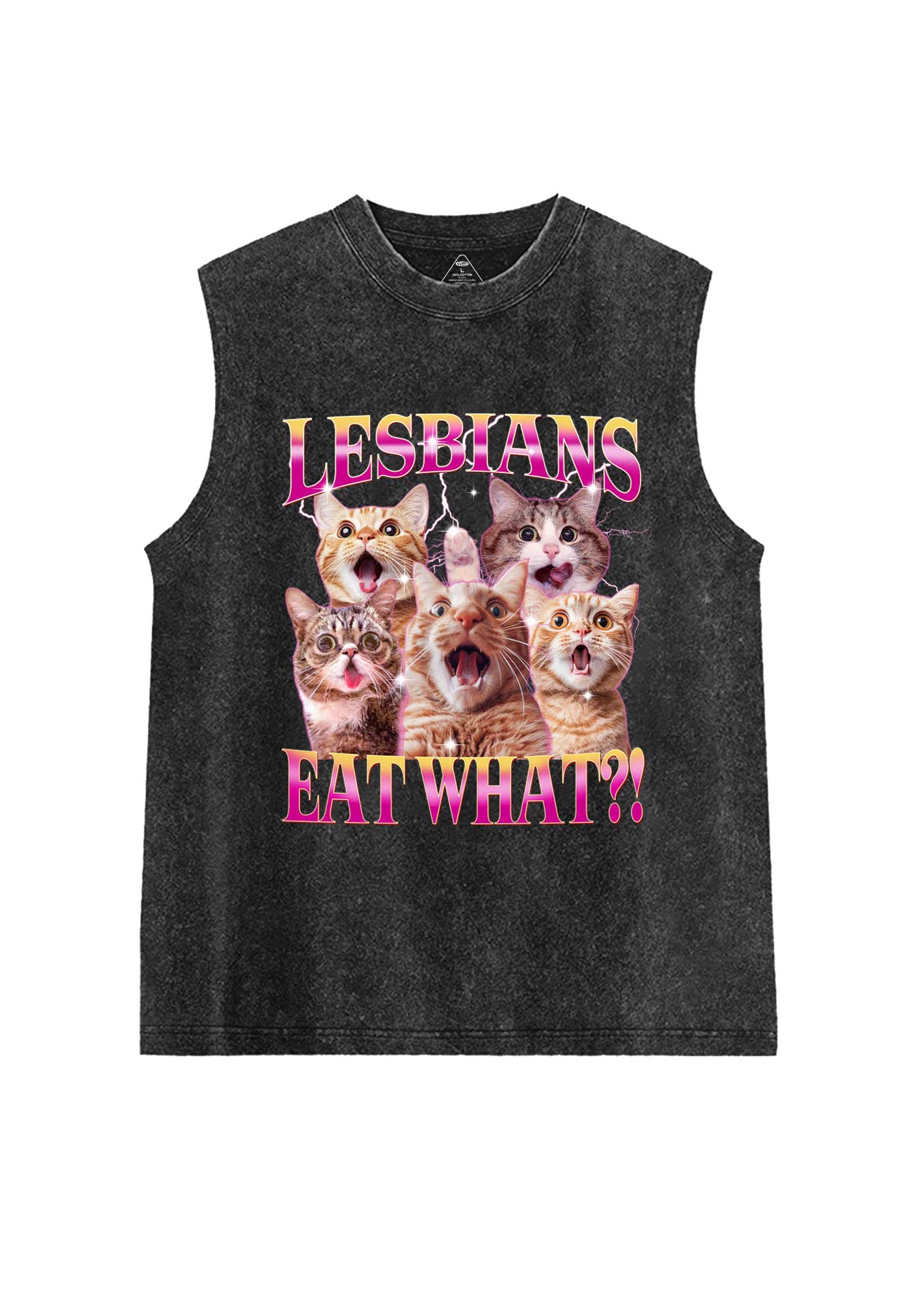 Funny Lesbian Cat Pride Y2K Washed Muscle Tank Cherrykitten