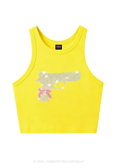 Rhinestone Pink Bow Weapon Y2K Crop Tank Top Cherrykitten