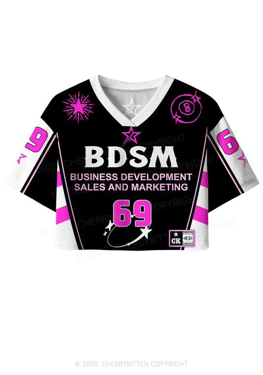 Black BDSM Y2K Crop Sport Jersey Shirts Cherrykitten