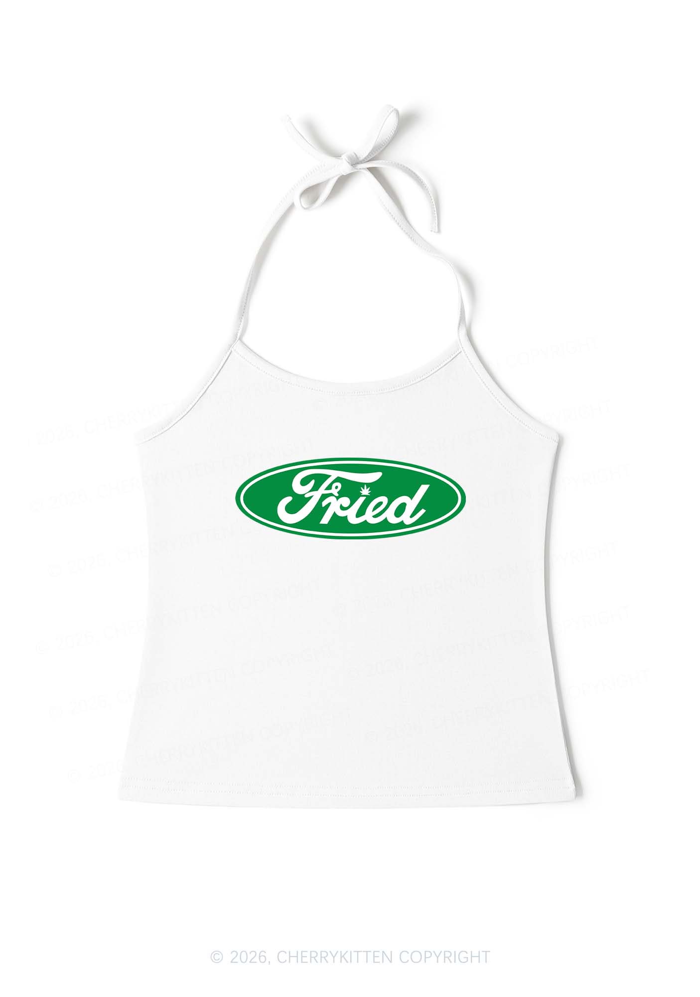 Green Fried Y2K Halter Neck Cami Cherrykitten