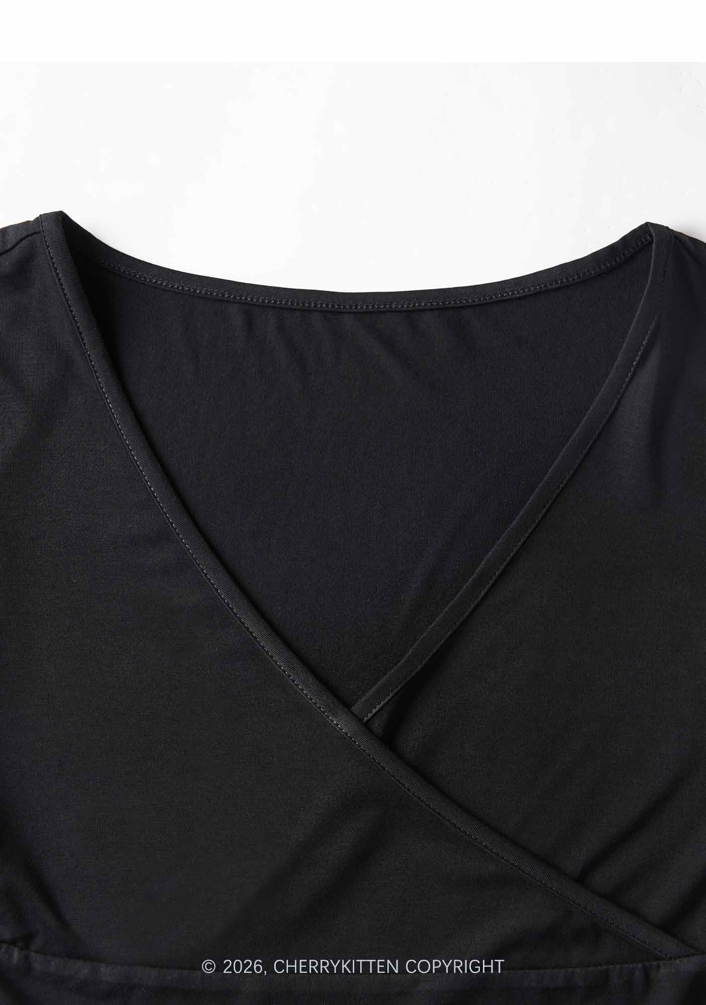 Rhinestone Cherry Bow Y2K Wrap V Neck T Shirts Cherrykitten