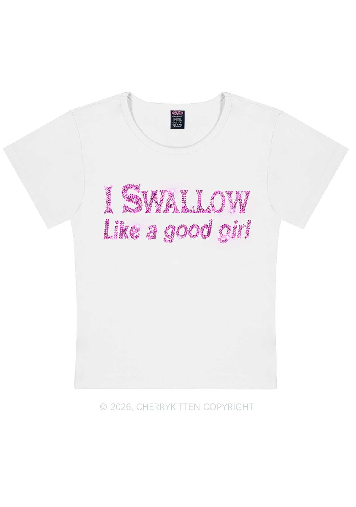 Rhinestone Swallow Like Good Girl Y2K Baby Tee Cherrykitten