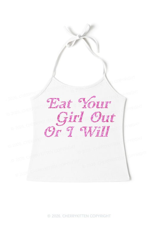Glitter Eat Your Girl Out Pride Y2K Halter Neck Cami Cherrykitten