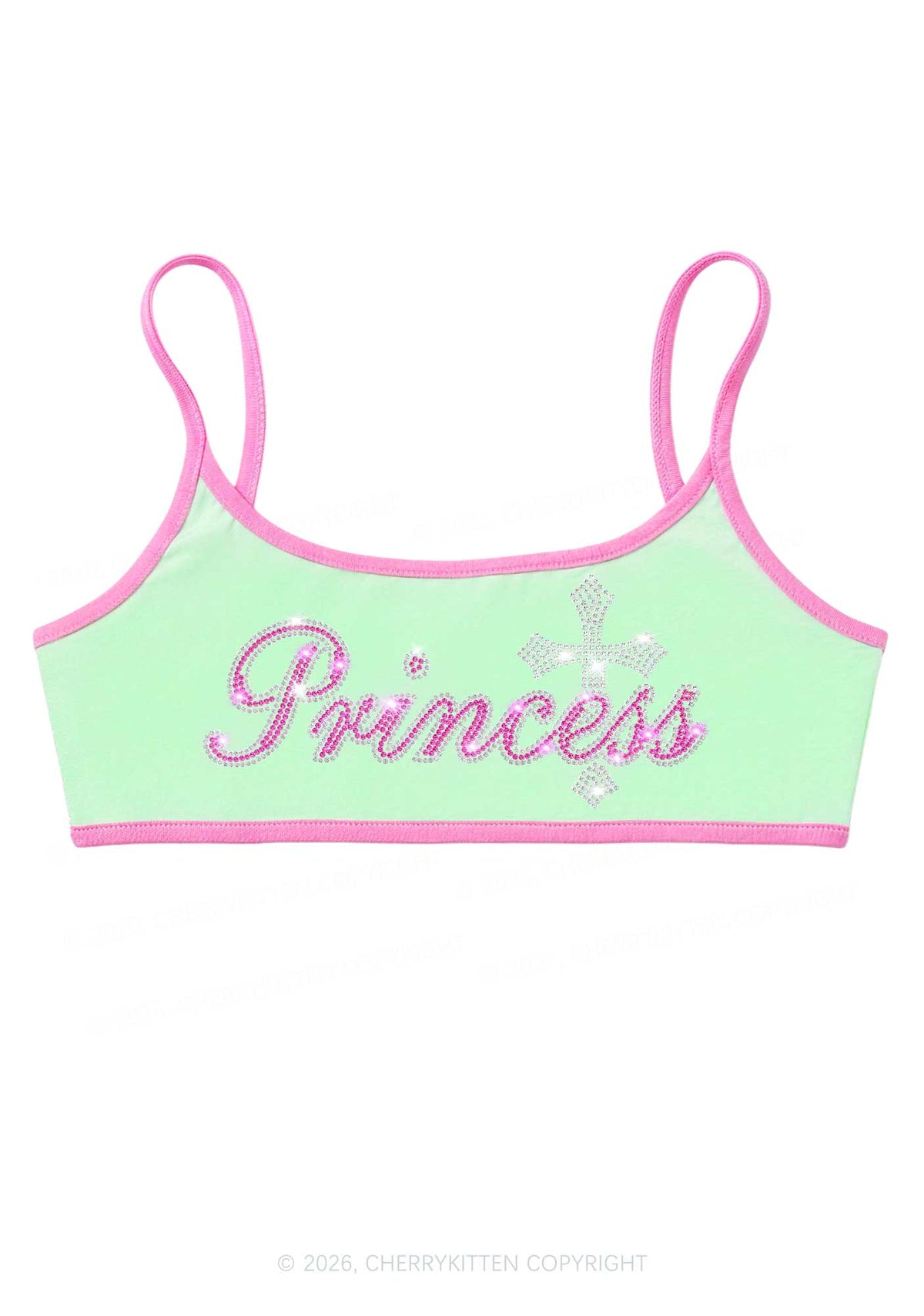 Rhinestone Princess Cross Y2K Super Crop Cami Cherrykitten