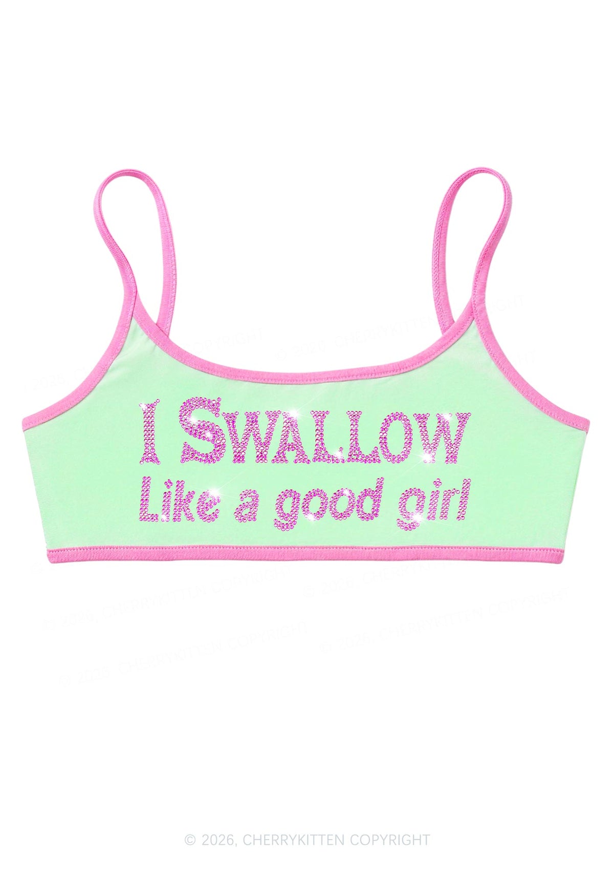 Rhinestone Swallow Like Good Girl Y2K Super Crop Cami Cherrykitten