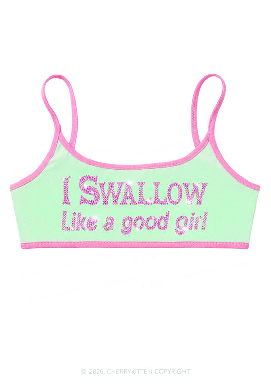 Rhinestone Swallow Like Good Girl Y2K Super Crop Cami Cherrykitten