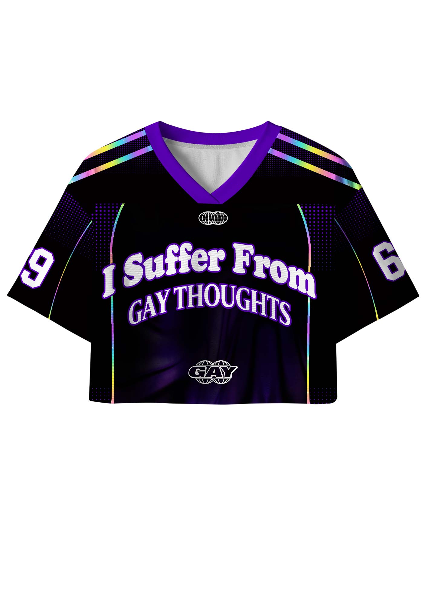 Purple Suffer From Gay Thoughts Pride Y2K Crop Sport Jersey Shirts Cherrykitten