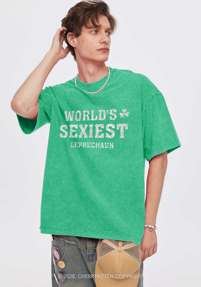 Glitter Worlds Sexiest Leprechaun St Patricks Y2K Shirts Washed Tee Cherrykitten