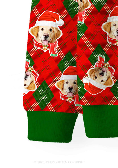 Custom Christmas Dog Face Y2K Christmas Cardigan Knit Sweatshirt Cherrykitten