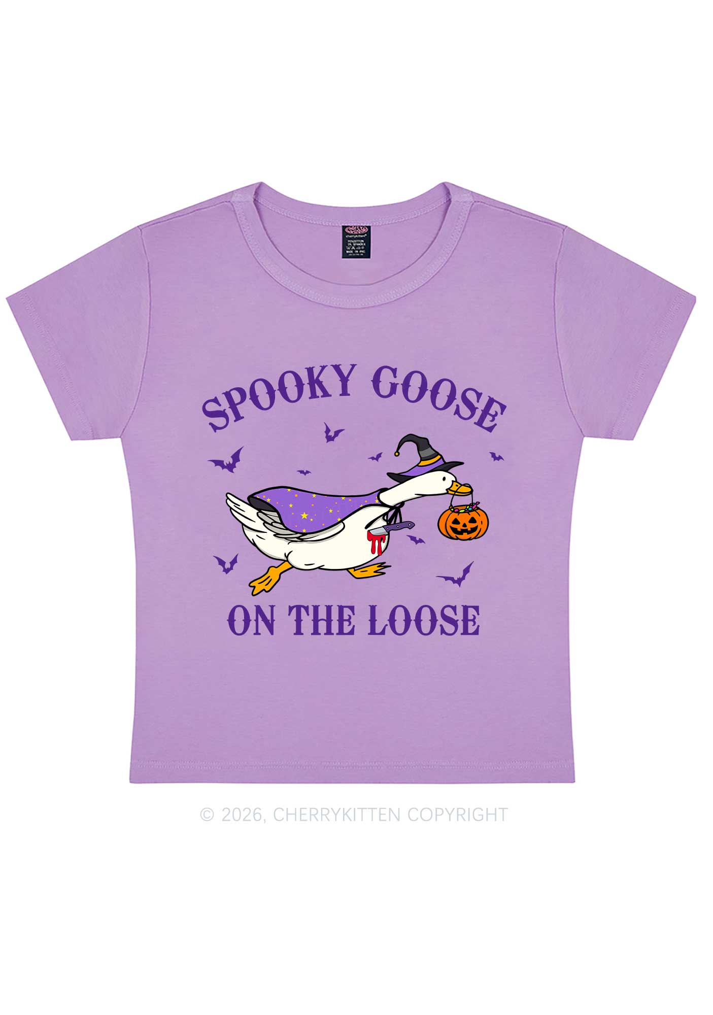 Halloween Spooky Goose On Loose Y2K Baby Tee Cherrykitten
