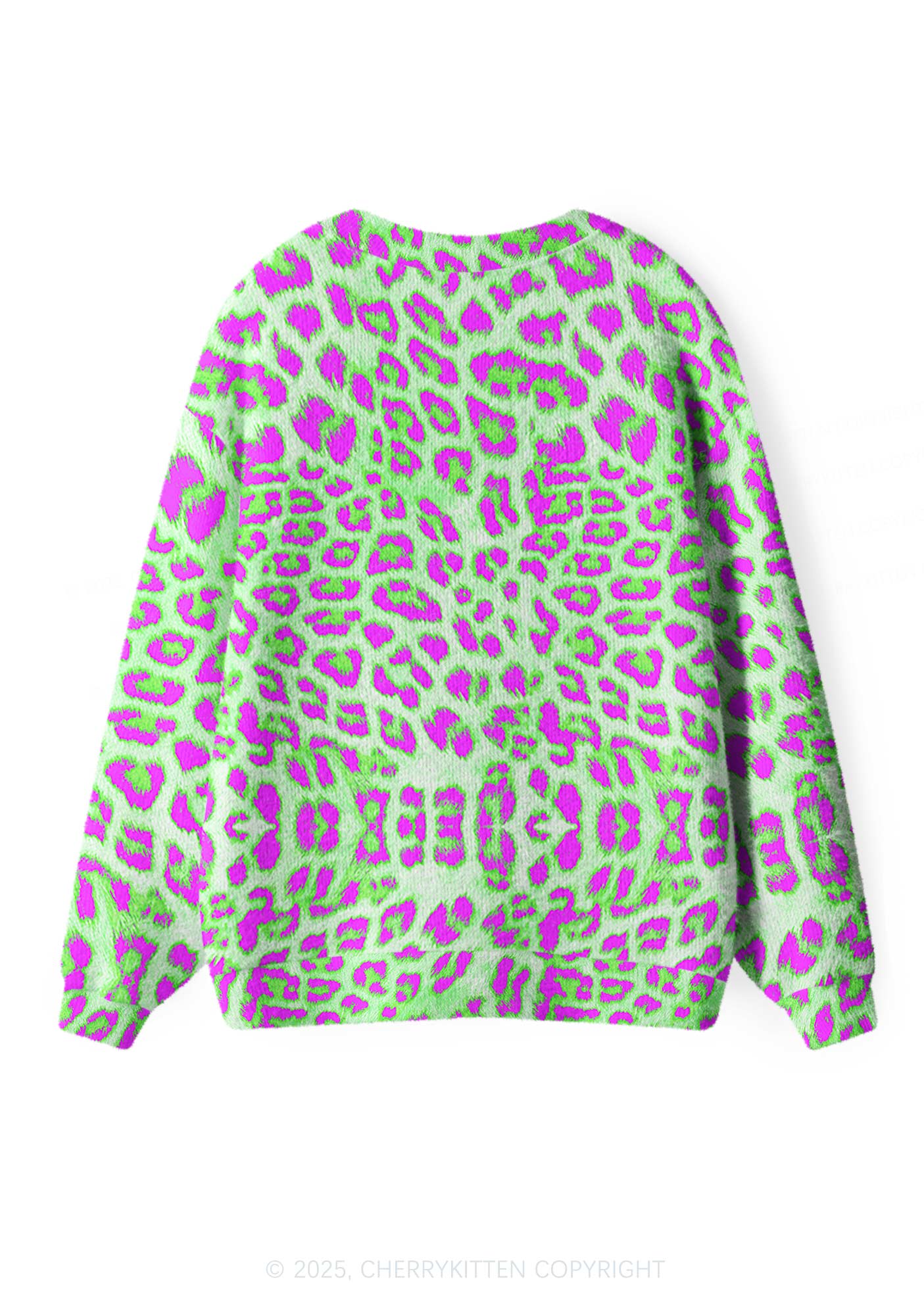 Green Leopard Y2K Christmas Cardigan Knit Sweatshirt Cherrykitten