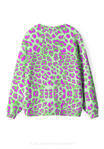 Green Leopard Y2K Christmas Cardigan Knit Sweatshirt Cherrykitten