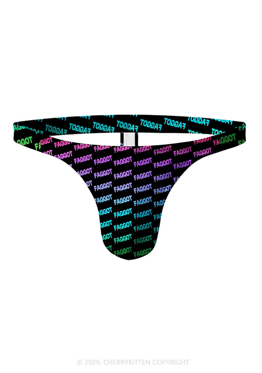 Neon Rainbow Faggot Pride Y2K Print Men Thong Cherrykitten
