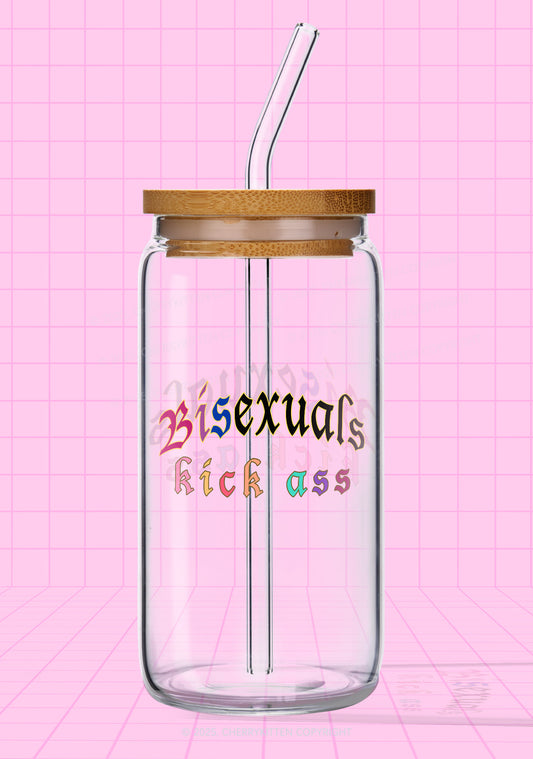 Bisexuals Kick Axx Pride Y2K Printed Glass Cup Cherrykitten