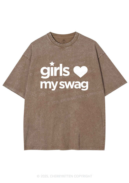 Girls Love My Swag Pride Y2K Shirts Washed Tee Cherrykitten