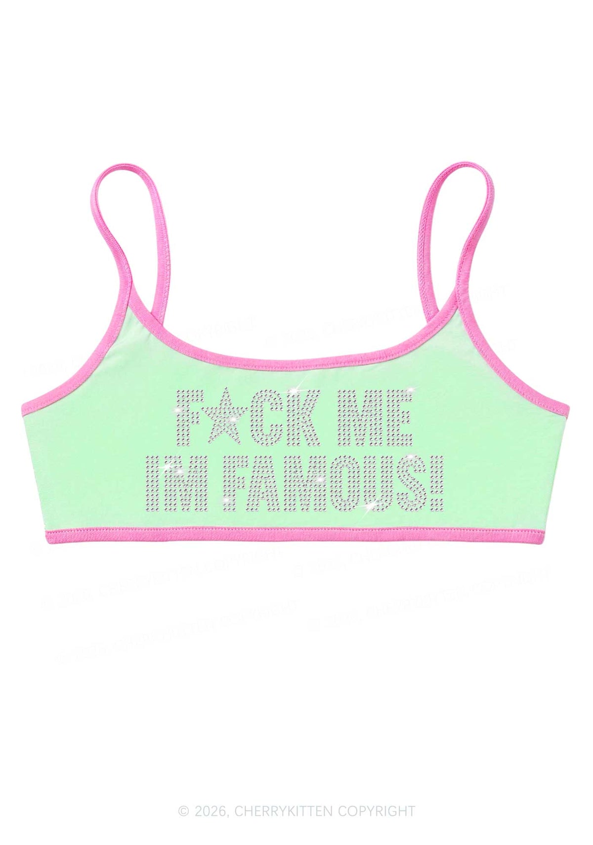 Rhinestone Fxxk Me Im Famous Y2K Super Crop Cami Cherrykitten