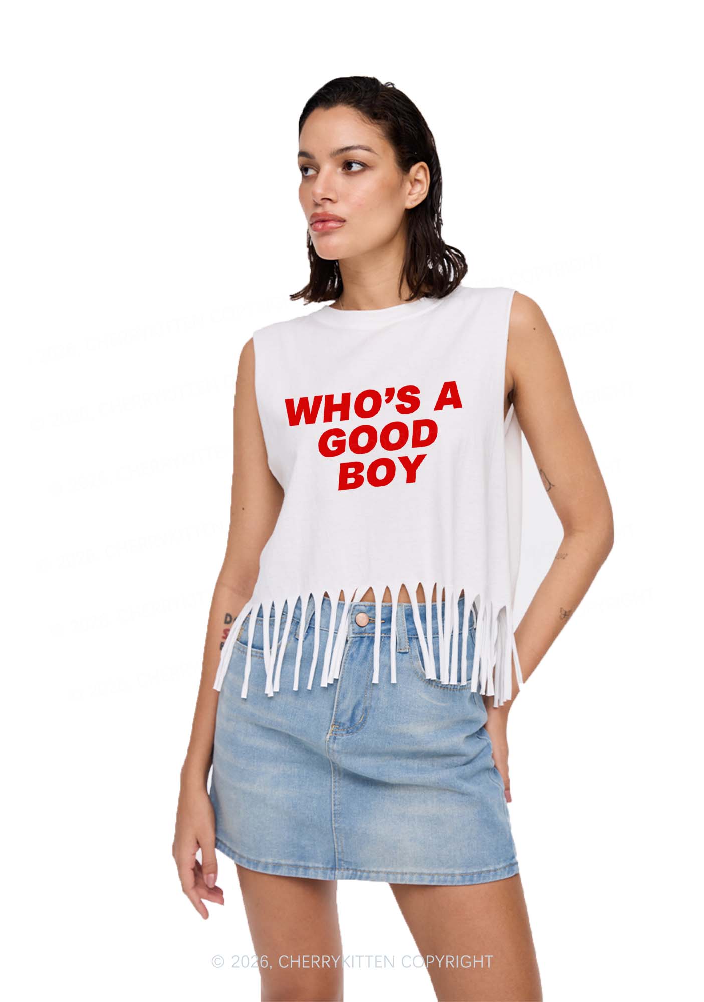 Whos A Good Boy Y2K Fringe Tank Top Cherrykitten
