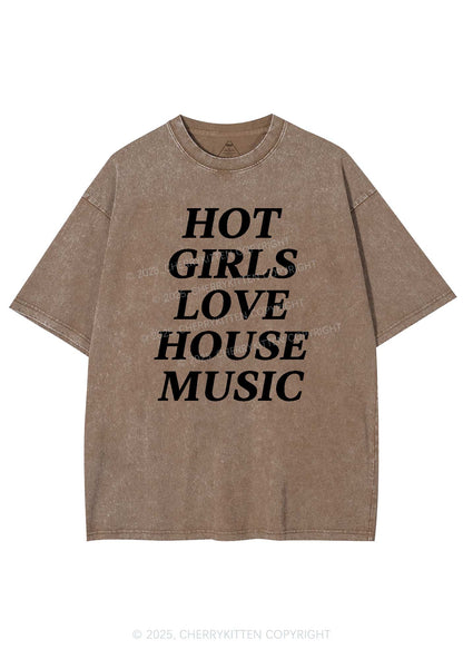 Girls Love House Music Y2K Shirts Washed Tee Cherrykitten