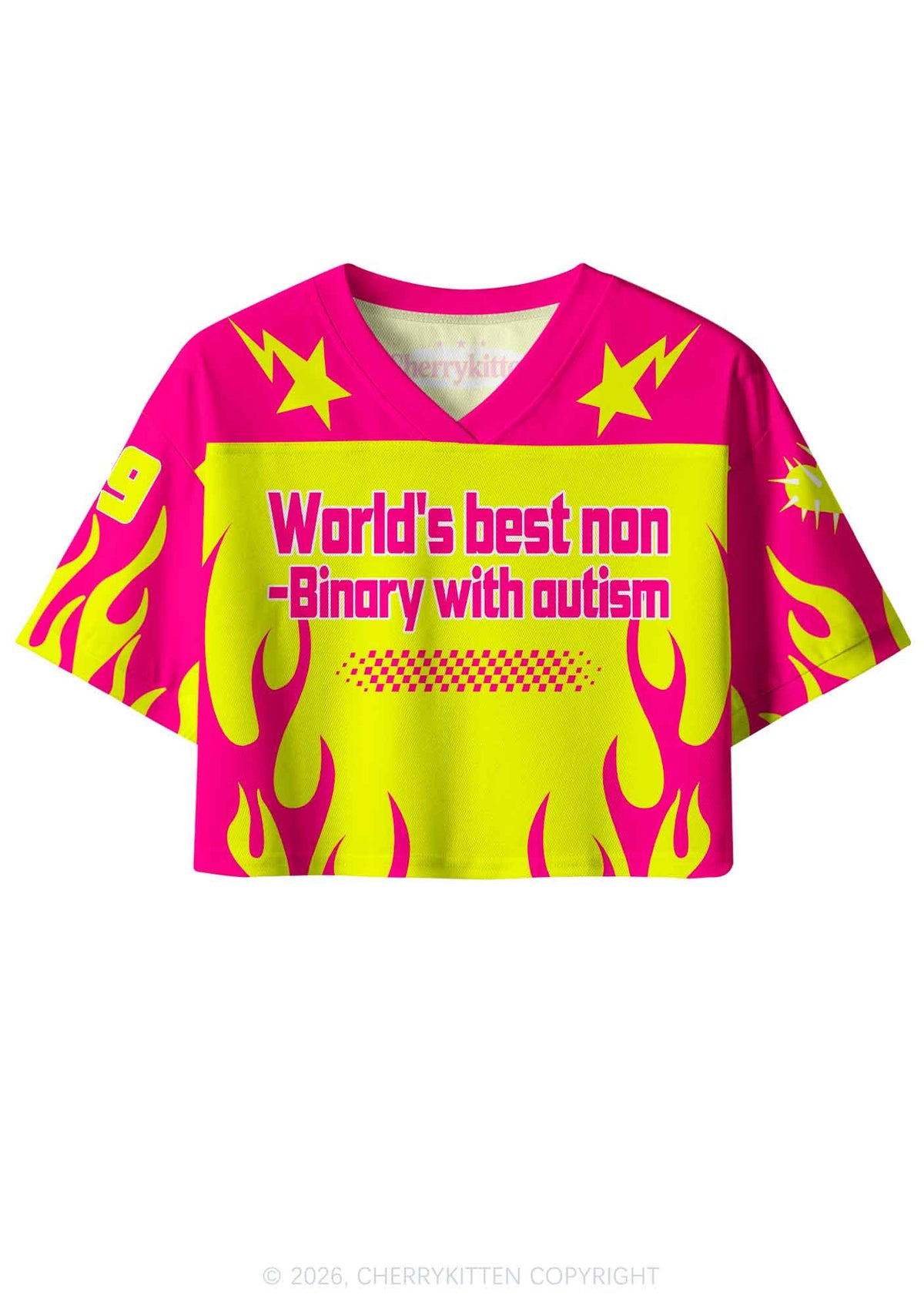 Worlds Best Nonbinary With Autism Y2K Crop Sport Jersey Shirts Cherrykitten