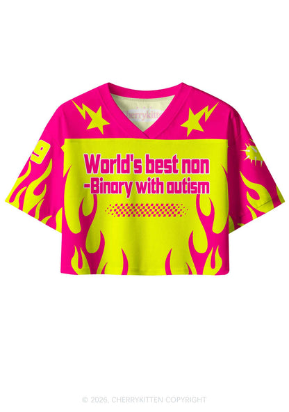 Worlds Best Nonbinary With Autism Y2K Crop Sport Jersey Shirts Cherrykitten